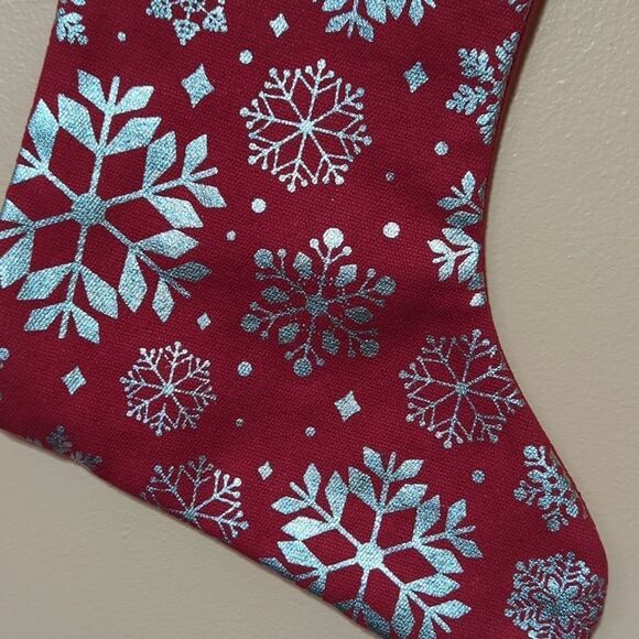 JINGLES & JOY - Merry Christmas Silver Snowflakes Cotton Canvas Stocking - Picture 3 of 7